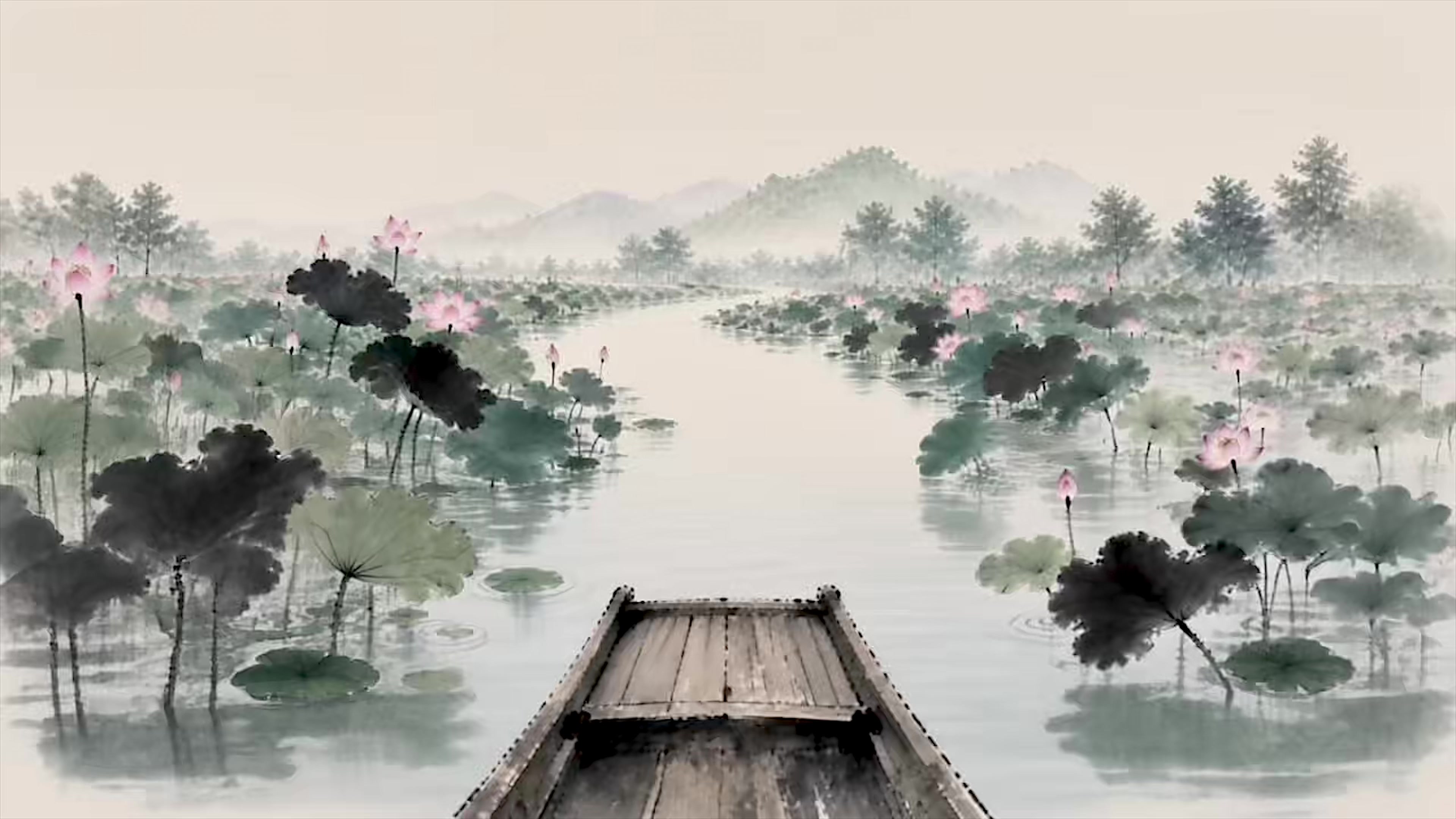 A watercolor journey through a Jiangnan water town, ending with Chancie and Niuniu on a stone bridge